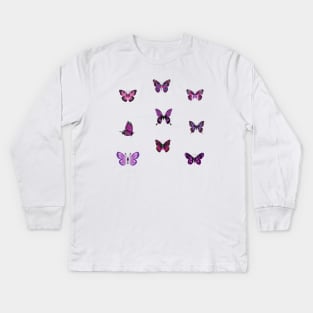 purple butterfly Kids Long Sleeve T-Shirt